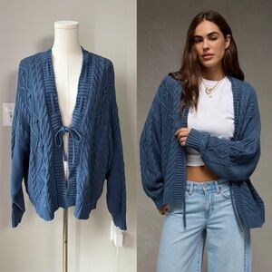 American Eagle Blue Open Front Cable Cardigan